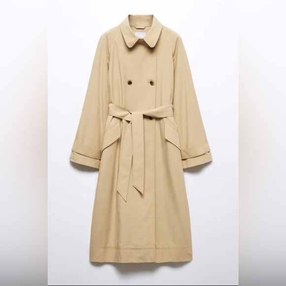 Mango Beige Women's Fluid Tencel Double Breasted Trench Coat - Picture 4 of 9